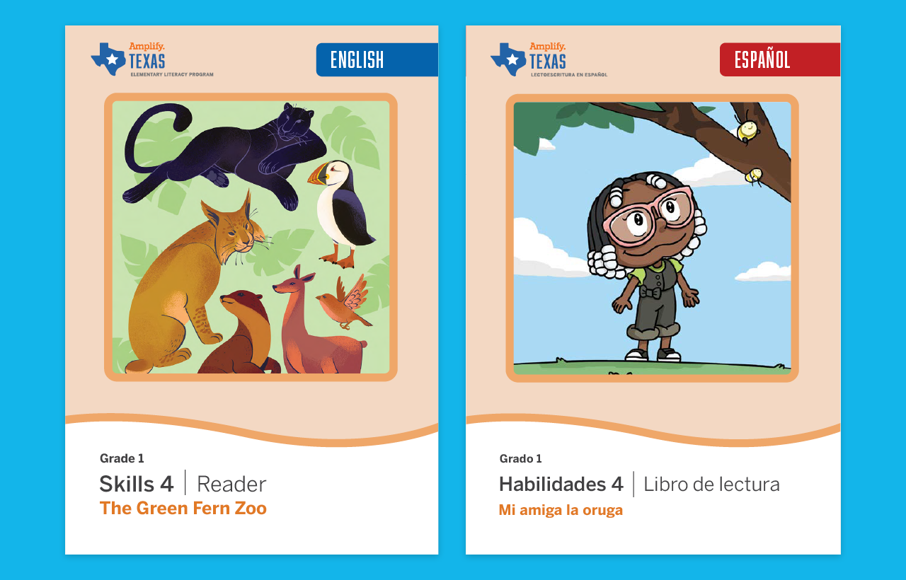 ELAR decodable chapter book covers in English and Spanish